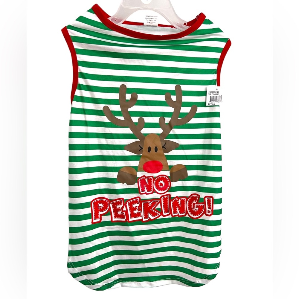 Pet Spirit No Peeking Reindeer Striped Christmas Pet Tshirt Red Green and Brown